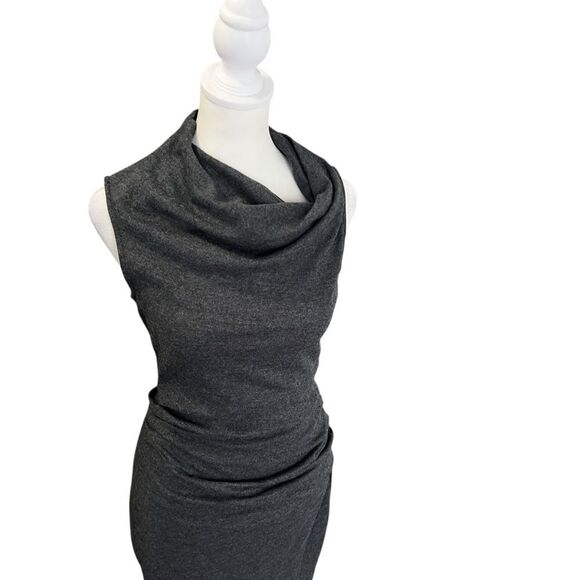 Helmut Lang Sonar Wool Gray Asymmetric Cowl Neck Fitted Sleeveless Dress S - Picture 5 of 14